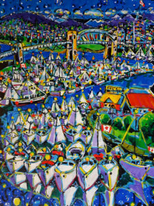 Brian Scott Fine Arts Canadian Oil Painter-Night Granville Island 30 x 40