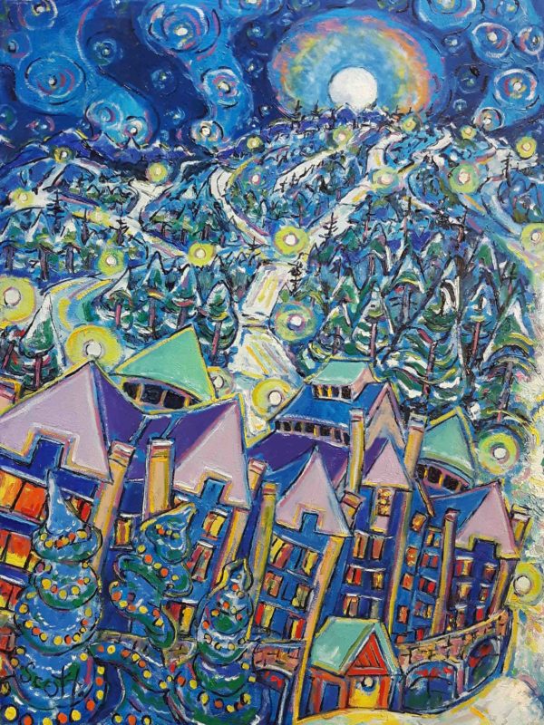 Brian Scott Fine Arts Canadian Oil Painter-Moonrise Chateau Whistler 30 x 40 inches