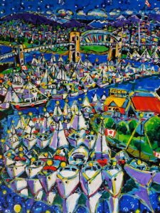 Brian Scott Fine Arts Canadian Oil Painter-Night Granville Island 30 x 40 inches