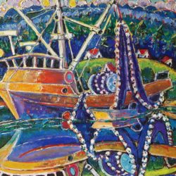 Brian Scott Fine Arts Candian Oil Painter-Seine Boat 30 x 40 inches