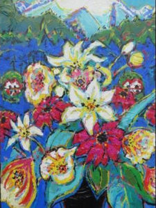 Brain Scott Fine Arts Canadian Oil Painter-Black Fin Flowers 24 x 36
