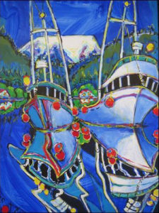 Brain Scott Fine Arts Canadian Oil Painter-Father and Son Fishboats 30 x 40