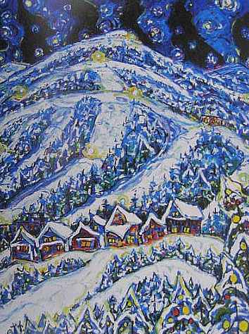 Brain Scott Fine Arts Canadian Oil Painter-Night Skiing-Mount Washington 3 x 40