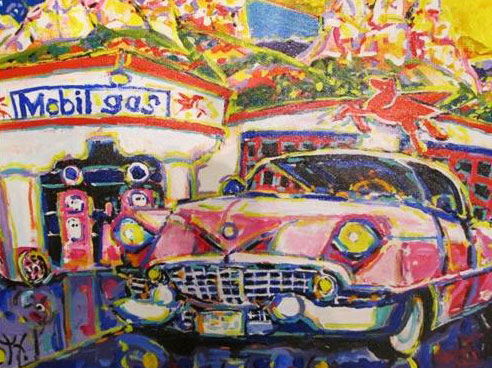 Brain Scott Fine Arts Canadian Oil Painter-Pink Cadillac 24 x 36