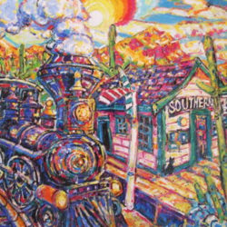 Brain Scott Fine Arts Canadian Oil Painter-Reno Train used in Clint Eastwoods Movie 36 x 48
