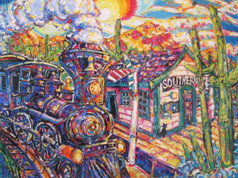 Brain Scott Fine Arts Canadian Oil Painter-Reno Train used in Clint Eastwoods Movie 36 x 48