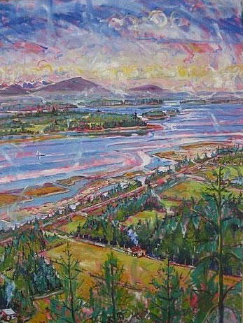 Brain Scott Fine Arts Canadian Oil Painter-View from Top of Hornby Island 36 x 48