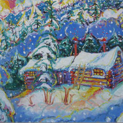 Brain Scott Fine Arts Canadian Oil Painter-Whistler Village-Mount Becher Cabin 24 x 36